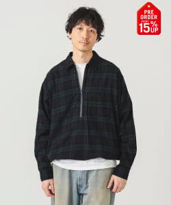 【+15%ポイントUP】チェック ハーフジップ プルオーバーシャツ