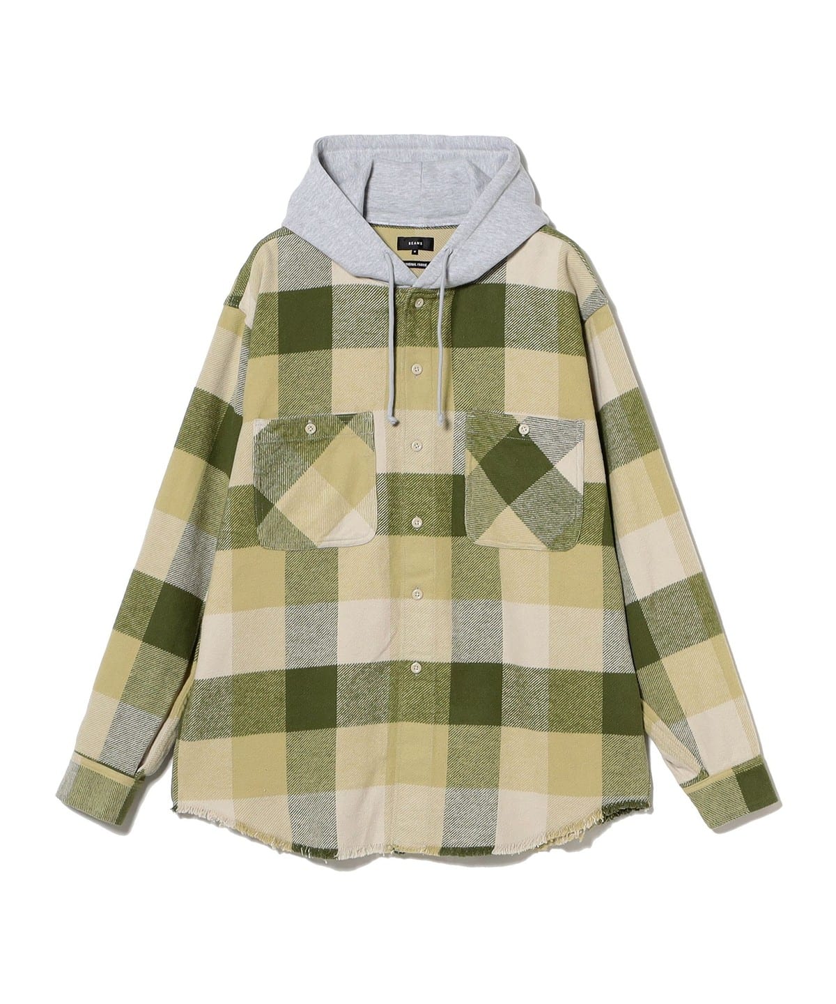 ワイドフィット フード チェック ネルシャツ シャツ・ブラウス MEN OLIVE S ワイドフィット フード チェック ネルシャツ シャツ・ブラウス MEN OLIVE S