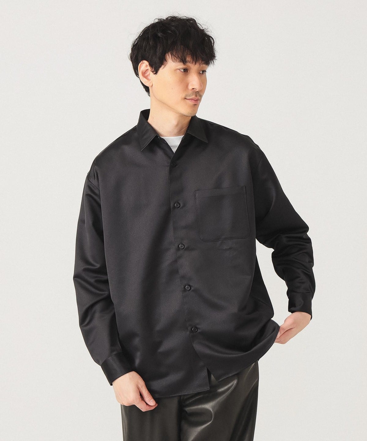 【+15%ポイントUP】レザールック シャツ シャツ・ブラウス MEN BLACK S 【+15%ポイントUP】レザールック シャツ シャツ・ブラウス MEN BLACK S