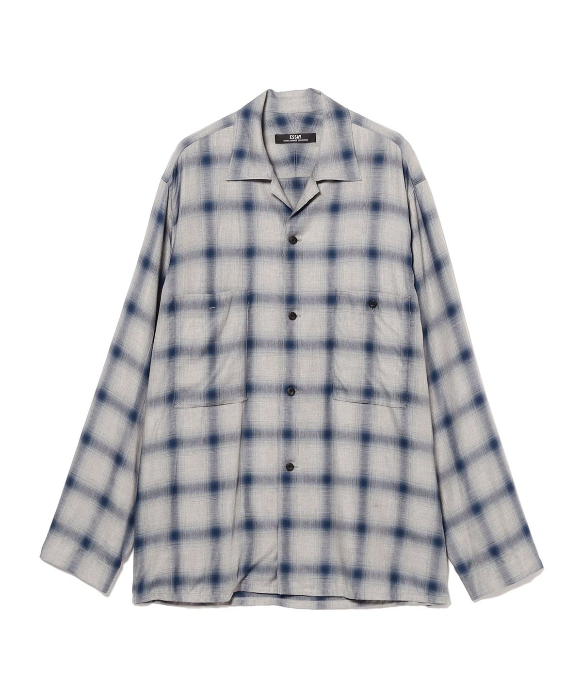 ESSAY エッセイ / Shadow Check Open Collar Shirt シャツ・ブラウス MEN BLUE CHECK 2 ESSAY エッセイ / Shadow Check Open Collar Shirt シャツ・ブラウス MEN BLUE CHECK 2