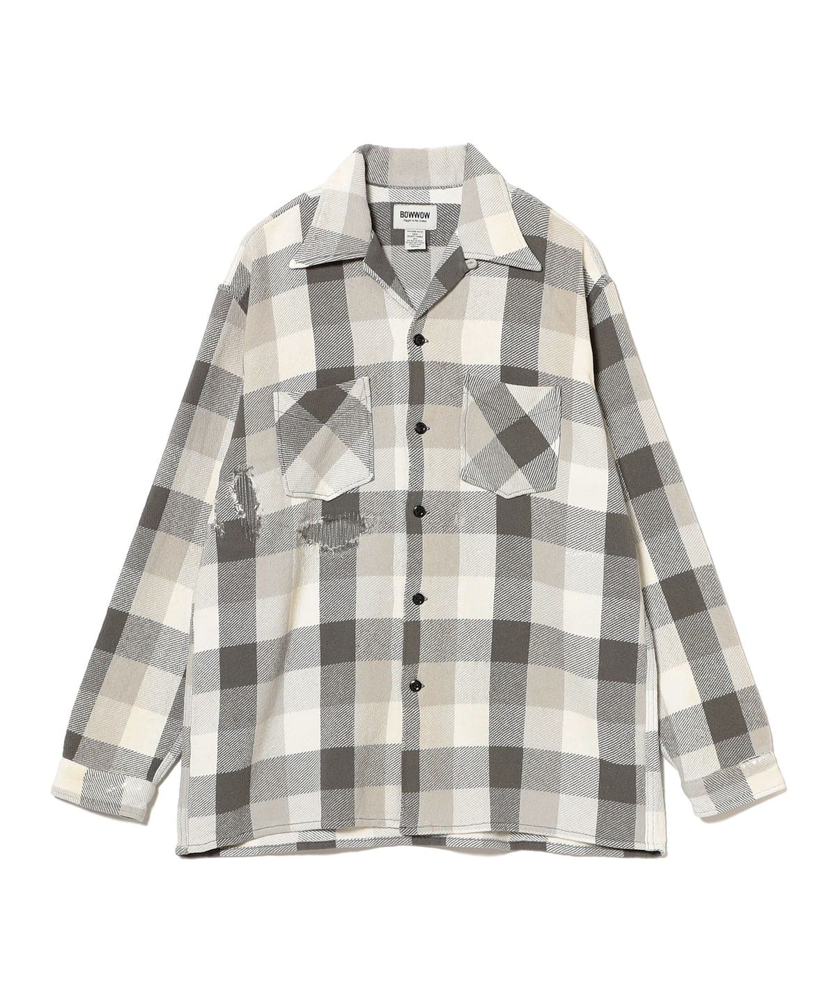 BOW WOW バウ ワウ / DAMAGED AND STAINED FLANNEL SHIRT シャツ・ブラウス MEN AGED GRAY×WHITE L BOW WOW バウ ワウ / DAMAGED AND STAINED FLANNEL SHIRT シャツ・ブラウス MEN AGED GRAY×WHITE L