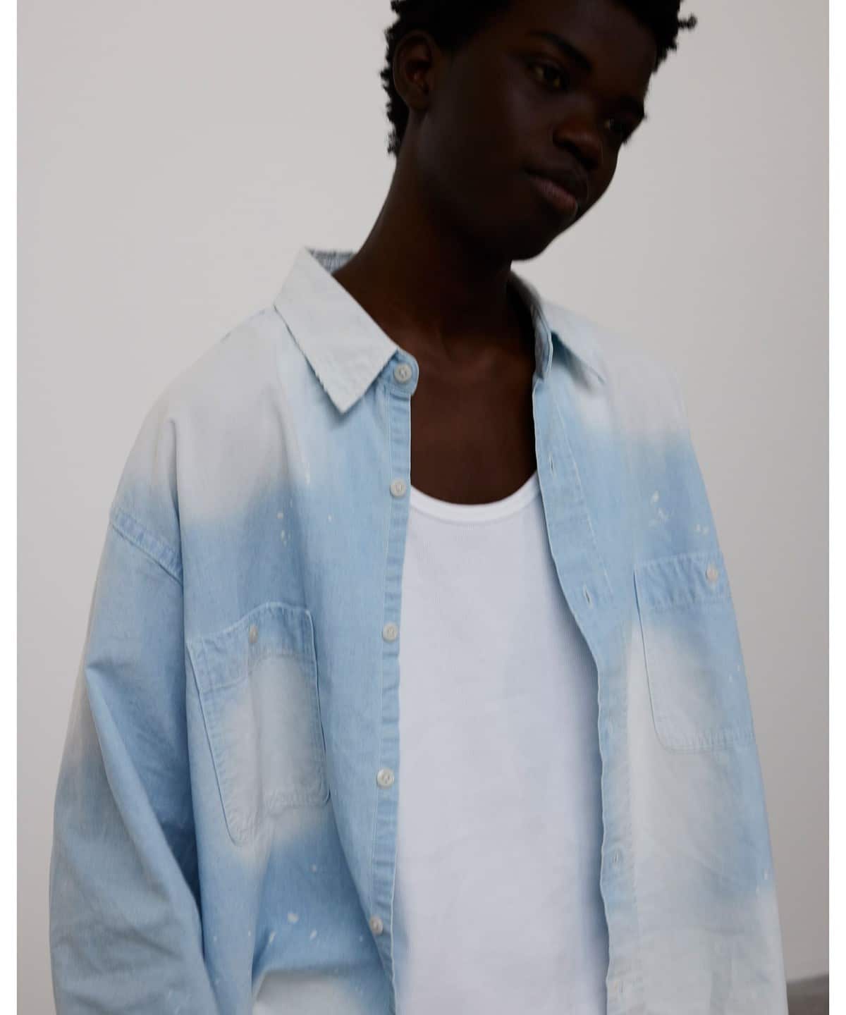BOWWOW BEAMSライトブルー ダメージ加工 オーバーサイズシャツ BEAMS（ビームス）Damage Chambray Shirt（シャツ・ブラウス