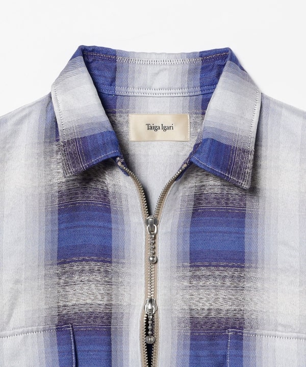 Taiga Igari　ブルー系ツイード調スーツ　サイズS　日本製 BEAMS（ビームス）Taiga Igari / Sparkling Check Zip Shirt