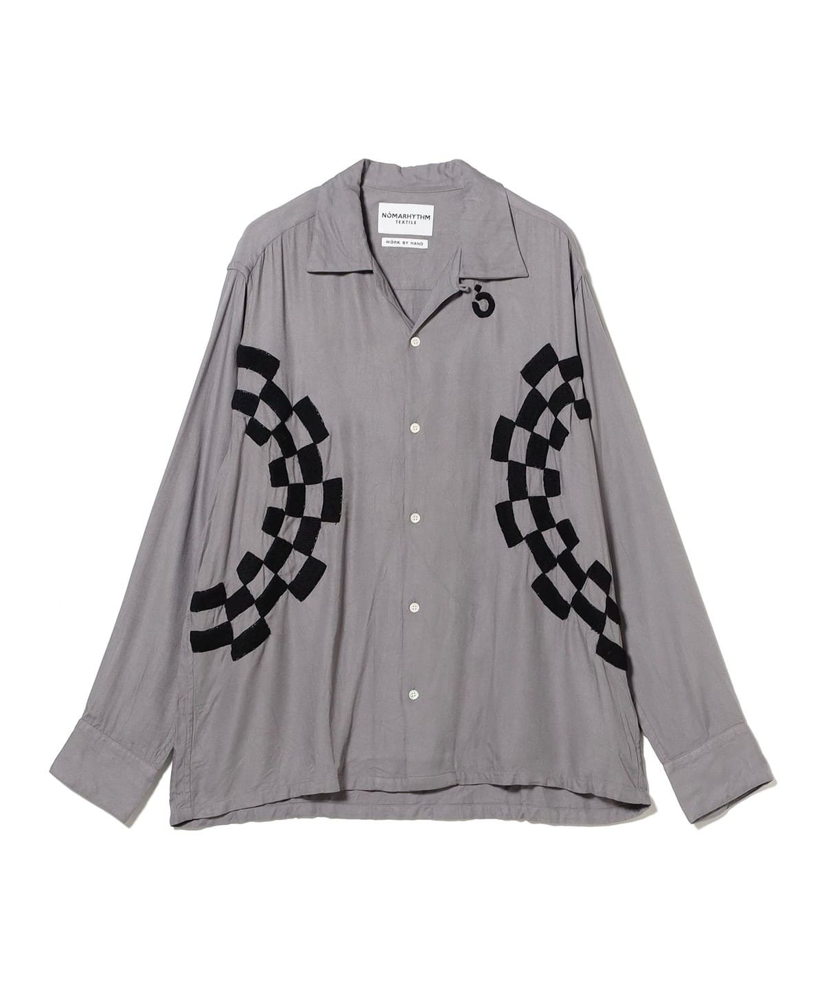 NOMARHYTHM TEXTILE / Checker Embroidery Open Collar Shirt �V���c�E�u���E�X MEN Gray 4