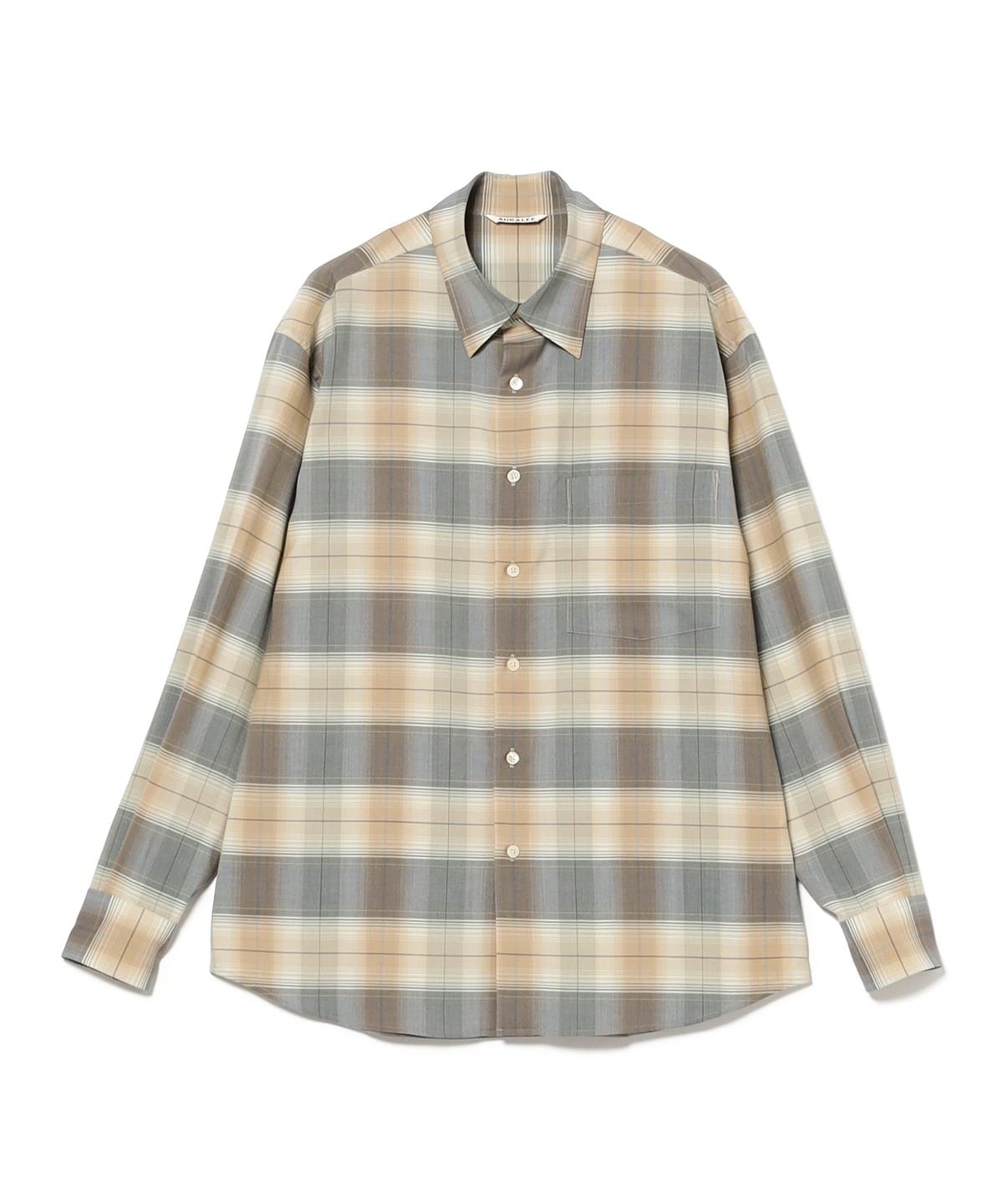 AURALEE �I�[�����[ / SUPER LIGHT WOOL CHECK SHIRT �V���c�E�u���E�X MEN LIGHT BROWN CHECK 5