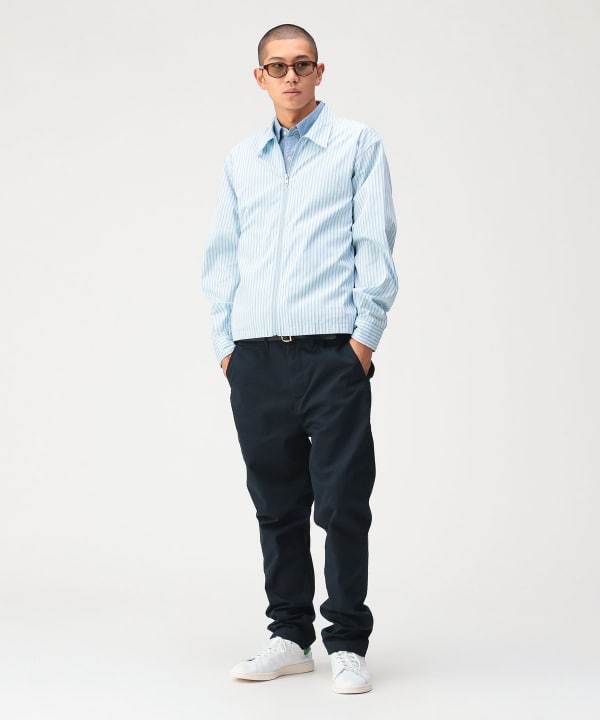 ストライプ ジップアップ シャツ Model：179cm Size：L
