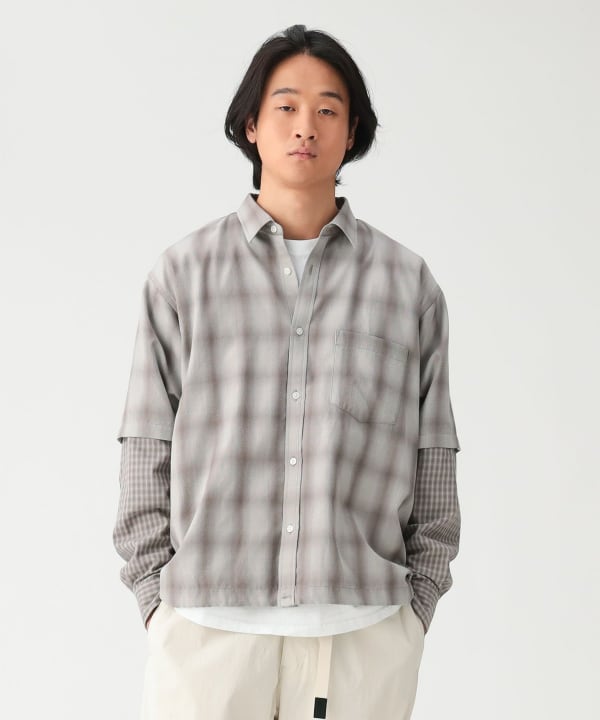 レイヤード チェックシャツ Model：H185cm Size：L