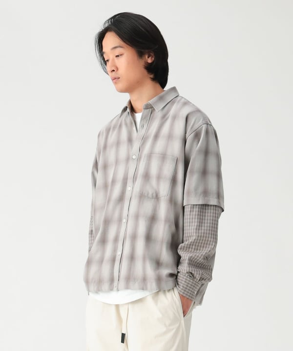 レイヤード チェックシャツ Model：H185cm Size：L
