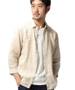 ▲BEAMS / リネン ハーフプラケット 7分袖シャツ▲