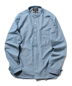 ▲BEAMS PLUS / バンドカラー プルオーバー シャンブレーシャツ