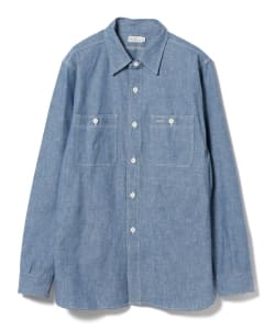 ▲WAREHOUSE / Lot 3076 トリプルステッチ ワーク シャツ シャンブレー サックス ノンウォッシュ