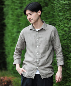 ▲BEAMS / リネン プラケット 7分袖シャツ