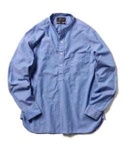 ▲BEAMS PLUS / バンドカラー PIMAコットン リネン プルオーバーシャツ