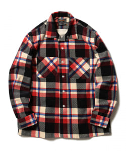 ▲BEAMS PLUS / コーデュロイ プリントチェック オープンカラーシャツ