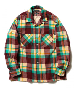 ▲BEAMS PLUS / コーデュロイ プリントチェック オープンカラーシャツ