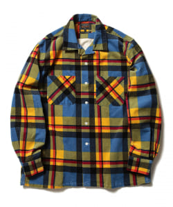 ▲BEAMS PLUS / コーデュロイ プリントチェック オープンカラーシャツ