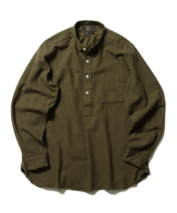 ▲BEAMS PLUS / ハーフボタン ネルプルオーバー バンドカラーシャツ