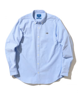 ▲BEAMS / ストレッチオックス ワンポイント ワッペン ボタンダウンシャツ