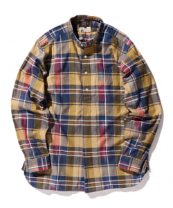 ▲BEAMS PLUS / マドラスチェック バンドカラー プルオーバー シャツ