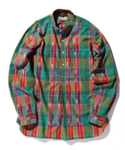▲BEAMS PLUS / マドラスチェック バンドカラー プルオーバー シャツ
