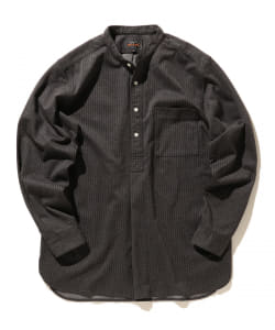 ▲BEAMS PLUS / ニット バンドカラー プルオーバー ストライプシャツ