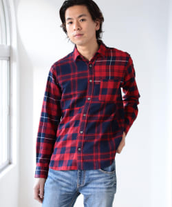▲BEAMS / インディゴチェック 切替 シャツ