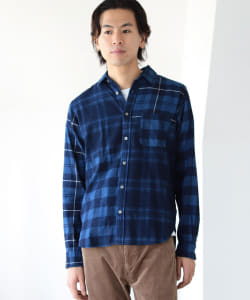 ▲BEAMS / インディゴチェック 切替 シャツ