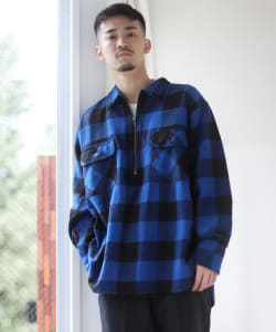▲BEAMS / ハーフジップ バッファローチェック プルオーバーシャツ