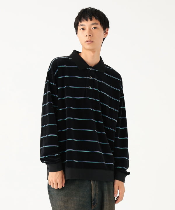 BEAMS（ビームス）ワイドフィット ベロア ボーダー ポロシャツ（シャツ