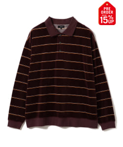 【+15%ポイントUP】ベロア ボーダー ポロシャツ