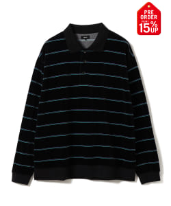 【+15%ポイントUP】ベロア ボーダー ポロシャツ
