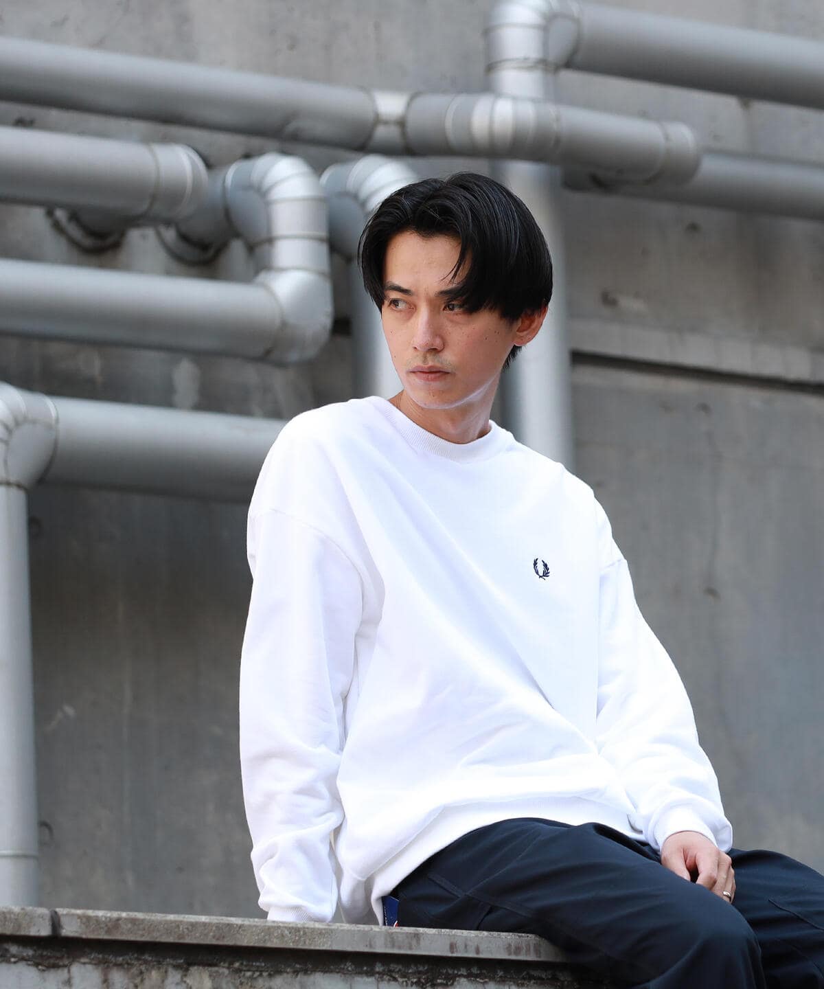 フレッドペリー FRED PERRY × BEAMS ポリエステルコットン ジップアップ ジャージ ホワイトxブラック【サイズXL】【メンズ】