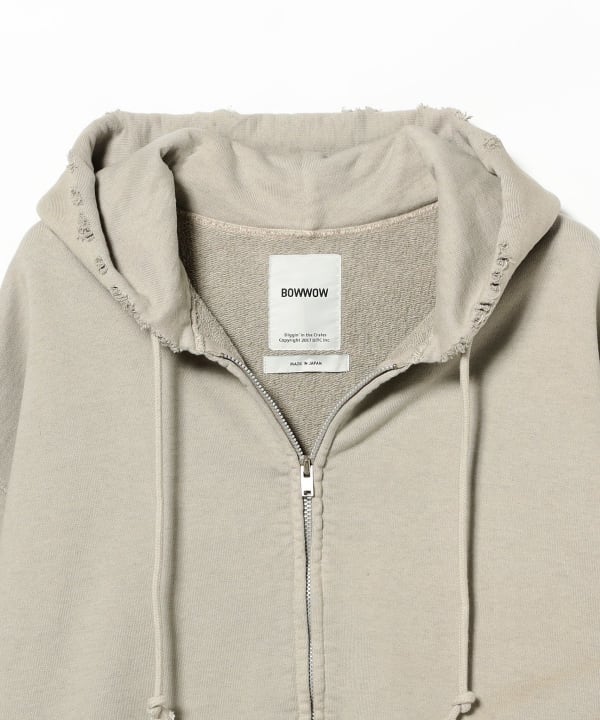 ビームス別注 BOWWOW ジップアップパーカー ダメージ加工 Mサイズ BOW
