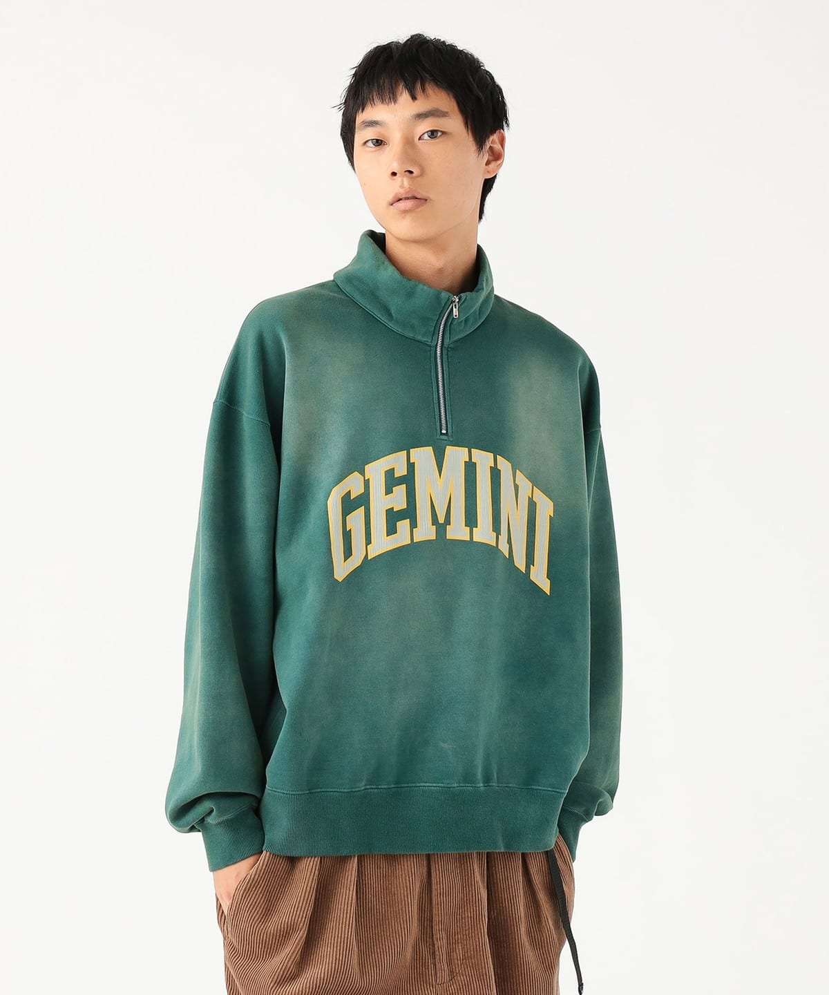 ワイドショートフィット フェード プルオーバー スウェット トップス MEN GREEN S ワイドショートフィット フェード プルオーバー スウェット トップス MEN GREEN S