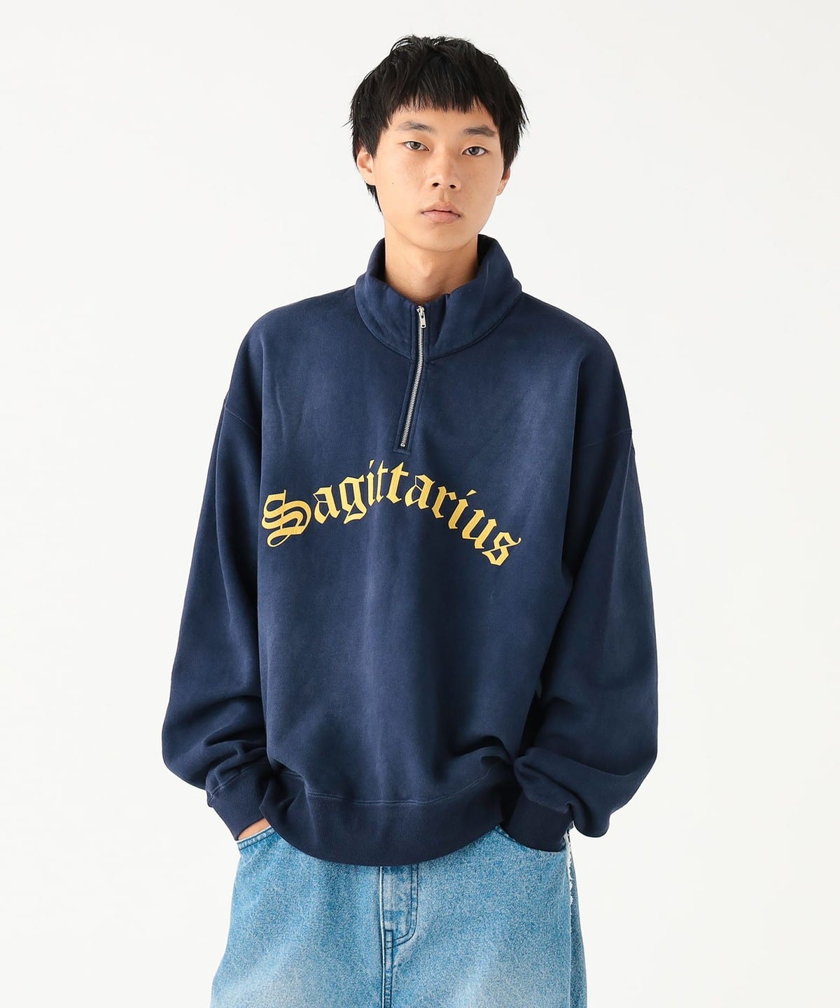 ワイドショートフィット フェード プルオーバー スウェット トップス MEN NAVY XL ワイドショートフィット フェード プルオーバー スウェット トップス MEN NAVY XL