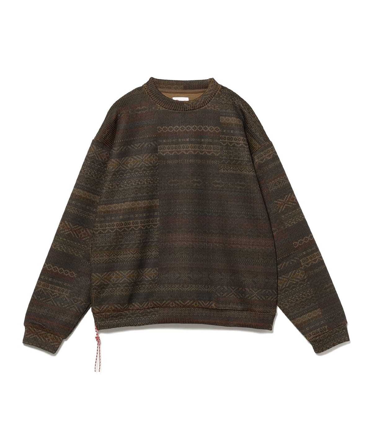 ニットライク プリント クルーネック トップス MEN BROWN M ニットライク プリント クルーネック トップス MEN BROWN M