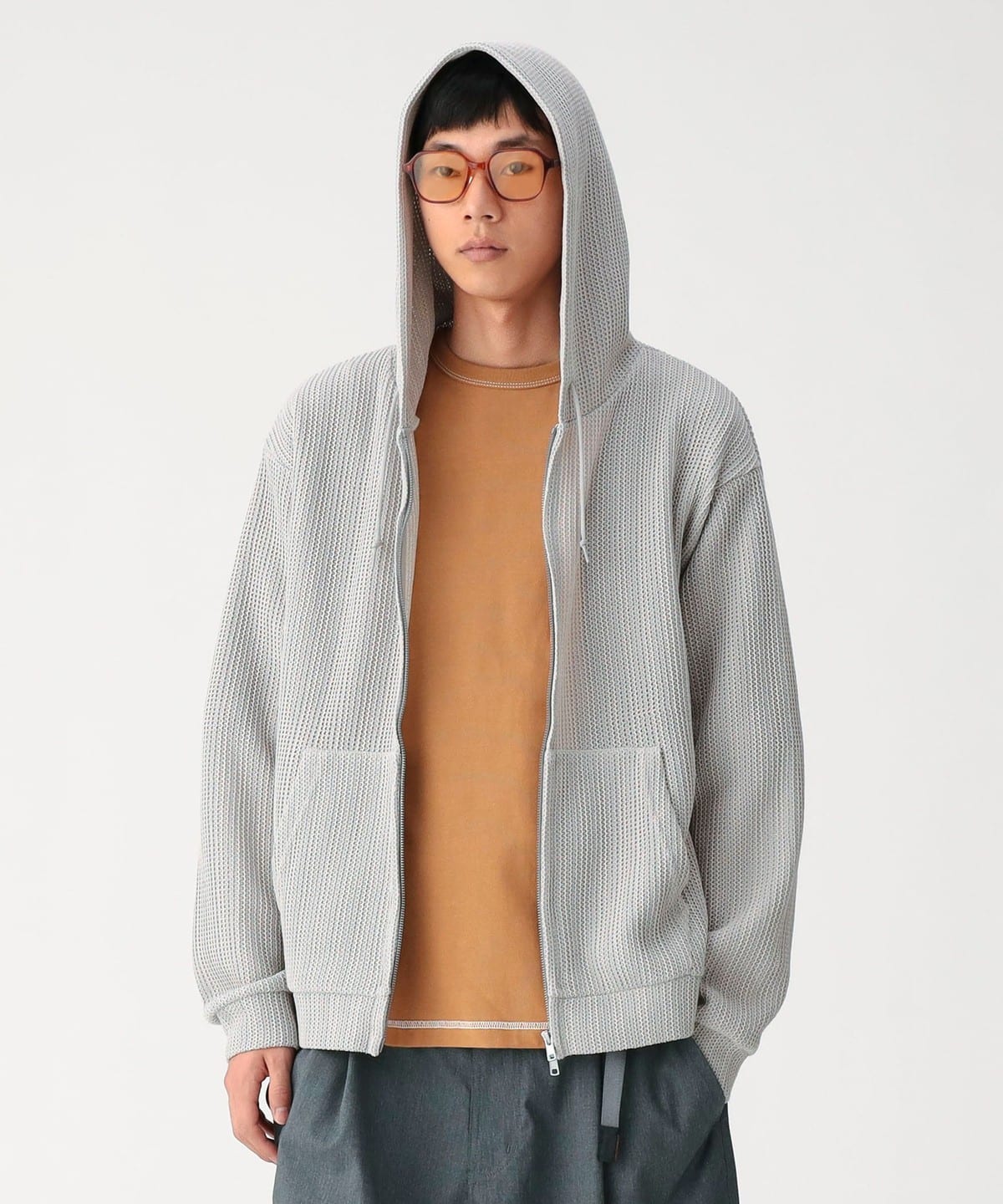 BEAMS ビームス メンズ フルジップ フード付き トレーナー トップス XL BEAMS（ビームス）メッシュ ジップアップ フーディ【リラックス