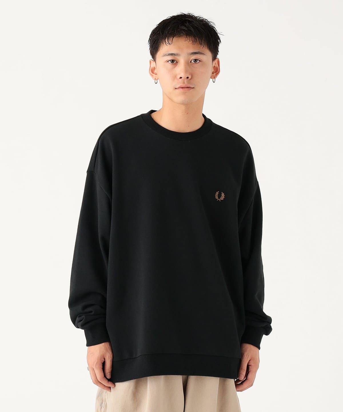 【別注】FRED PERRY フレッド ペリー / エンブロイダリー クルーネック スウェット トップス MEN BLACK L 【別注】FRED PERRY フレッド ペリー / エンブロイダリー クルーネック スウェット トップス MEN BLACK L