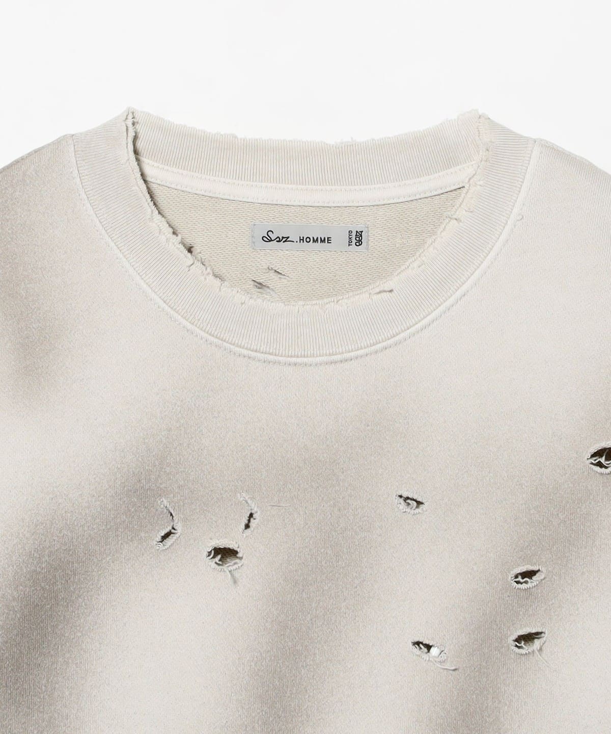 SSZ BEAMS ダメージ加工 ライトグレー トレーナー BEAMS（ビームス）SSZ / DAMAGE SWEAT（トップス スウェット）通販｜BEAMS