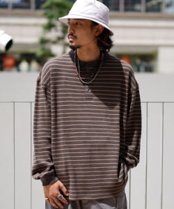 ▲BEAMS / ボーダー ワッフル ヘンリーネック