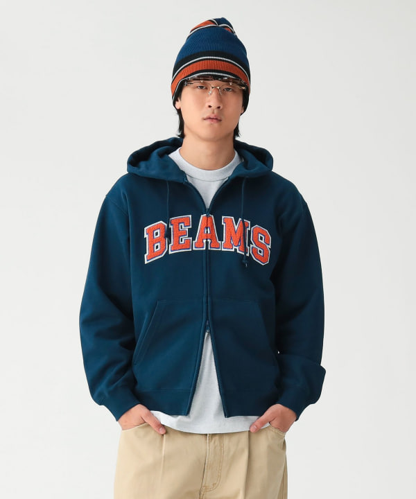 BEAMS ロゴ ベーシック フルジップフーディ Model：H185cm Size：L