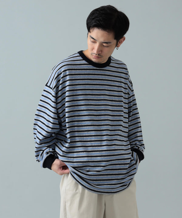 【NAVY】BEAMS / コットンレーヨン ボーダー ロングスリーブ