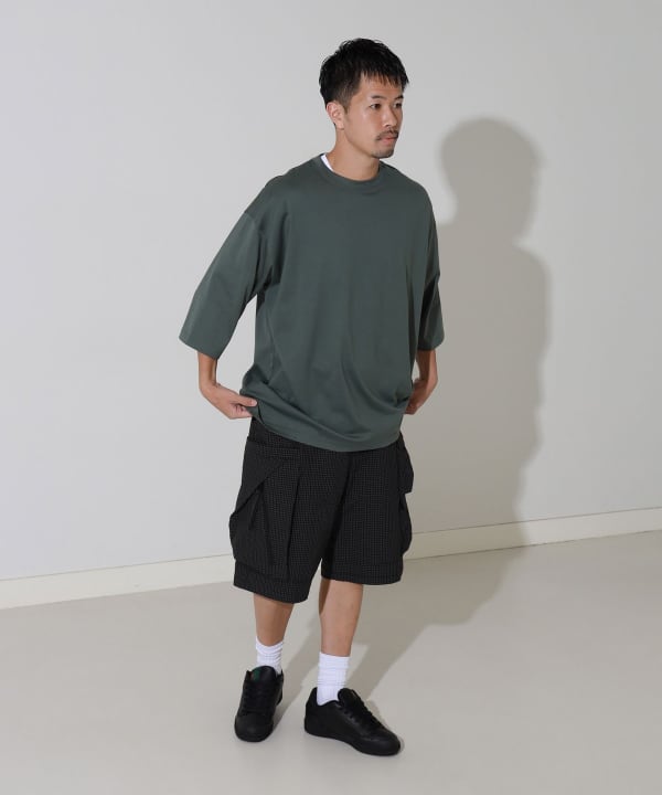 BEAMS（ビームス）シルケット 8分袖 クルーネック Tシャツ（T