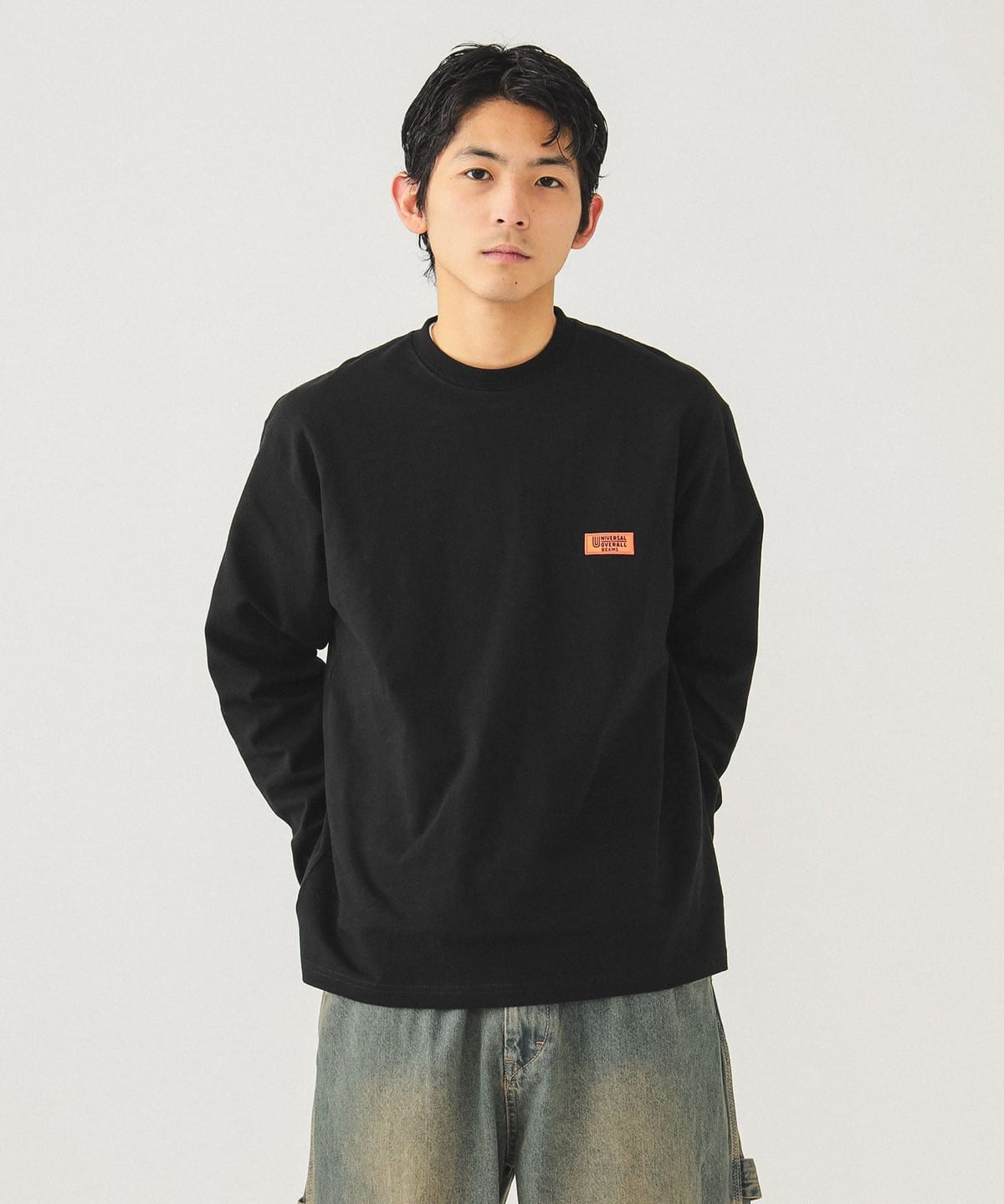 【別注】UNIVERSAL OVERALL ユニバーサルオーバーオール / ロゴ ロングスリーブ Tシャツ Tシャツ・カットソー MEN BLACK M 【別注】UNIVERSAL OVERALL ユニバーサルオーバーオール / ロゴ ロングスリーブ Tシャツ Tシャツ・カットソー MEN BLACK M