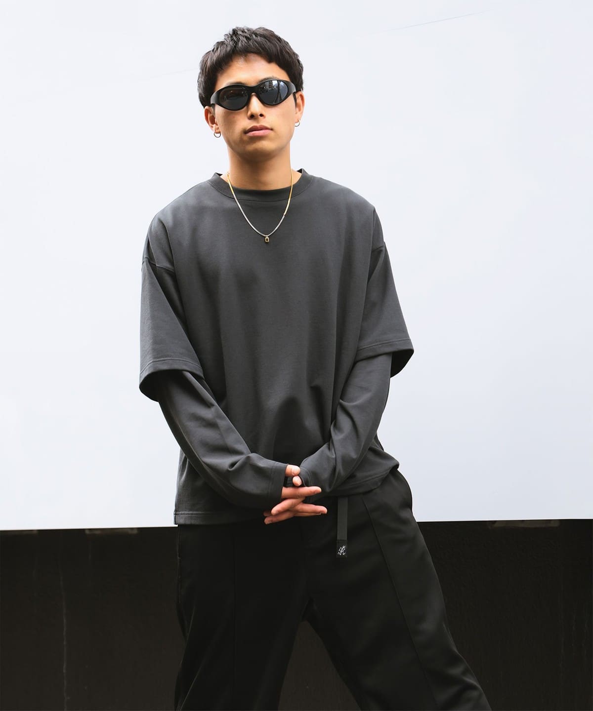 レイヤード Tシャツ Tシャツ・カットソー MEN SOFT BLACK S レイヤード Tシャツ Tシャツ・カットソー MEN SOFT BLACK S