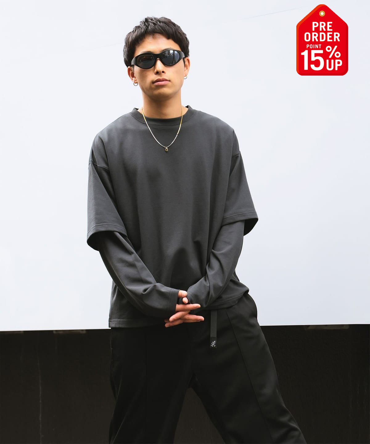 【+15%ポイントUP】レイヤード Tシャツ Tシャツ・カットソー MEN SOFT BLACK S 【+15%ポイントUP】レイヤード Tシャツ Tシャツ・カットソー MEN SOFT BLACK S