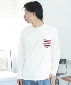 ▲BEAMS / トリコロール リブポケット Tシャツ