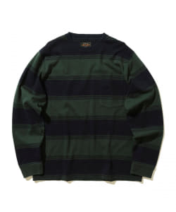 ▲BEAMS PLUS / インディゴ ボーダー ロングスリーブ ポケットTシャツ