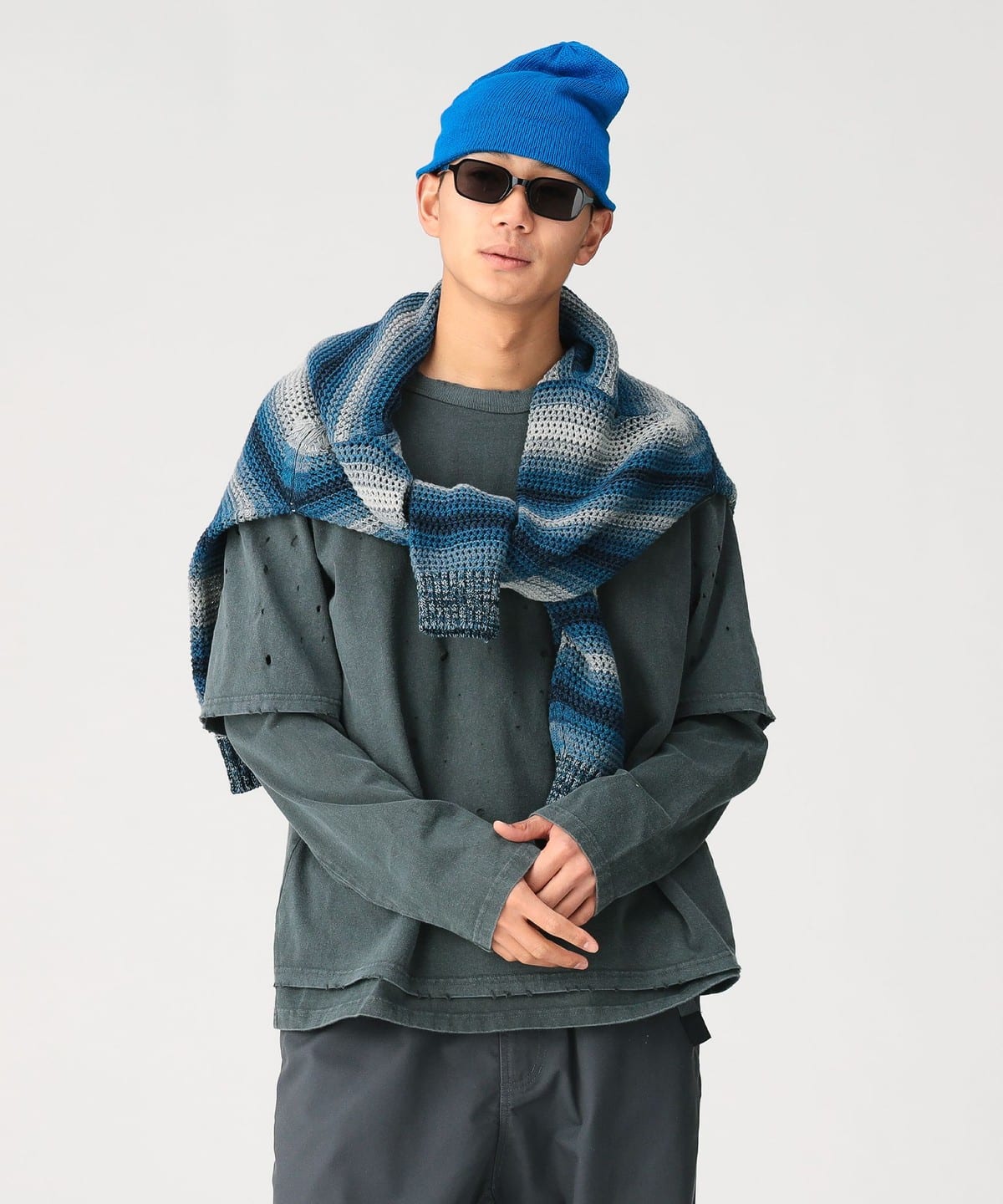 トップス BEAMS Layered Damage Long Sleeve T-Shirt BEAMS Layered Damage Long Sleeve T BEAMS Shirt (T-shirts/Cut and
