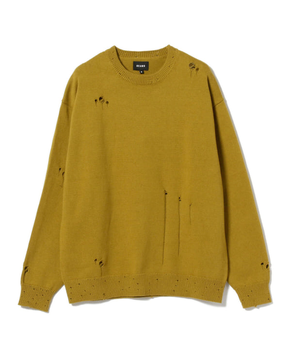 BEAMS [BEAMS] BEAMS / 7 gauge damaged loose crew neck knit (tops 